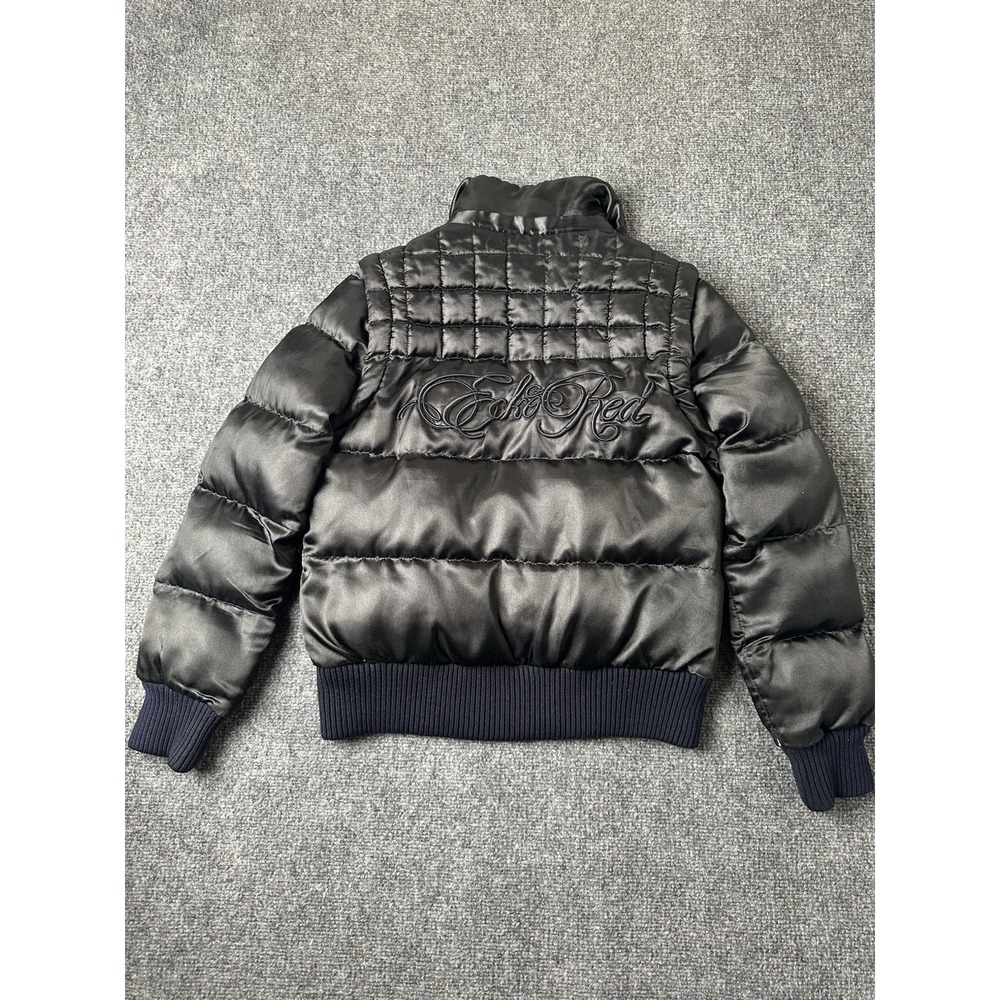 Womens Ecko Red Puffer Bomber Jacket‎ Black Fur Collar, Size S - Picture 2 of 6